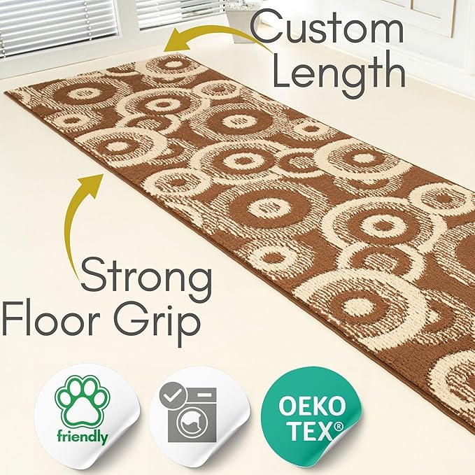 Custom Size Brown Hallway Runner Rug | Cut to Length 2'3" x 10' (Runner) | Non-Slip & Machine Washable | REMNAZ