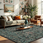 Dark Green Boho 5x7 Area Rugs for Bedroom Aesthetic, Washable Floral Rug for Living Room, Nursery - Low Pile Non Slip French Country Carpet for Dining Room Under Table - Botanical Mat for Indoor