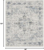 RUGGABLE Washable Vintage Area Rug – Sarrah Blue Quartz 8x10, Stain-Resistant, Non-Slip – Large Machine Washable Rugs for Living Room, Bedroom, Hallway, Entryway & Office–with Standard Pad