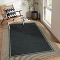Moynesa Striped Border Easy Jute Outdoor Rug 4x6, Washable Indoor Outdoor Patio Area Rugs for Balcony Backyard Non Slip, Modern Classic Farmhouse Carpet for Living Room, Black
