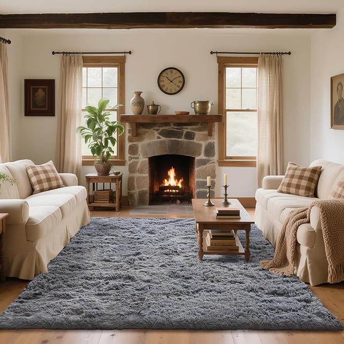 8x10 Area Rugs for Living Room Bedroom, Soft Fluffy Shaggy Bedside Rug, Indoor Floor Carpet for Kids Playroom, Dorms, Nursery Rooms, Home Decor (Grey 8'x10')