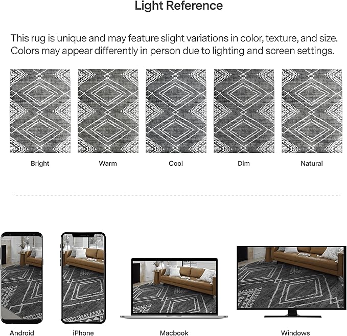 ReaLife Rugs Machine Washable Area Rug Runner - Living Room Bedroom Bathroom Kitchen Entryway Office - Padded Low Pile Stain Resistant Premium - Moroccan Diamond Tribal - Jax - Gray 3' x 5'