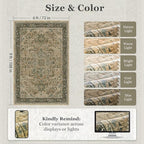 Moody 6x9 Area Rugs for Living Room, Low Pile Thin Washable Non Slip Rugs for Bedroom Dining Room, Vintage Medallion Distressed Carpet for Home Office Guest Room, Multi Brown/Slate Green