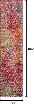 Unique Loom Trellis Frieze Collection Area Rug - Geometric (2' x 8' 8" Runner, Multi/ Ivory)