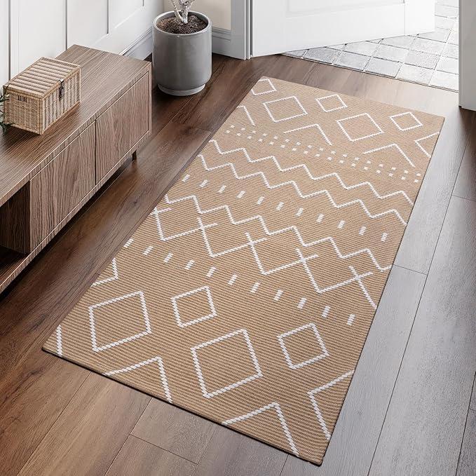 Hallway Runner Rug 2x5, Washable Kitchen Runners Non Slip, Ultra Thin Entryway Floor Mat Fit Under Door, Soft Low Pile Cotton Boho Carpet for Laundry Outdoor Bedroom
