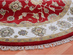 Exotic Red Hand Knotted All Over Leaf Pattern Wool and Silk Rajasthan Design Round Rug (6'x6')