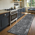 Lahome Black Washable Runners for Hallways,Boho 2'6"x10' Kitchen Runner Rugs Non Skid Washable Indoor Bathroom Runner Rug,Distressed Carpet Runners for Bedroom Entryway Foyer(2'6"x10', Black/Grey)