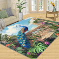 Peacock Rugs for Living Room - 5x8 Rug, Tropical Palm Leaves Area Rugs for Bedroom, Peacock Decor Rug, Floral Animal Washable Carpet, Peafowl Carpet - Peafowl Home Decor & Gifts