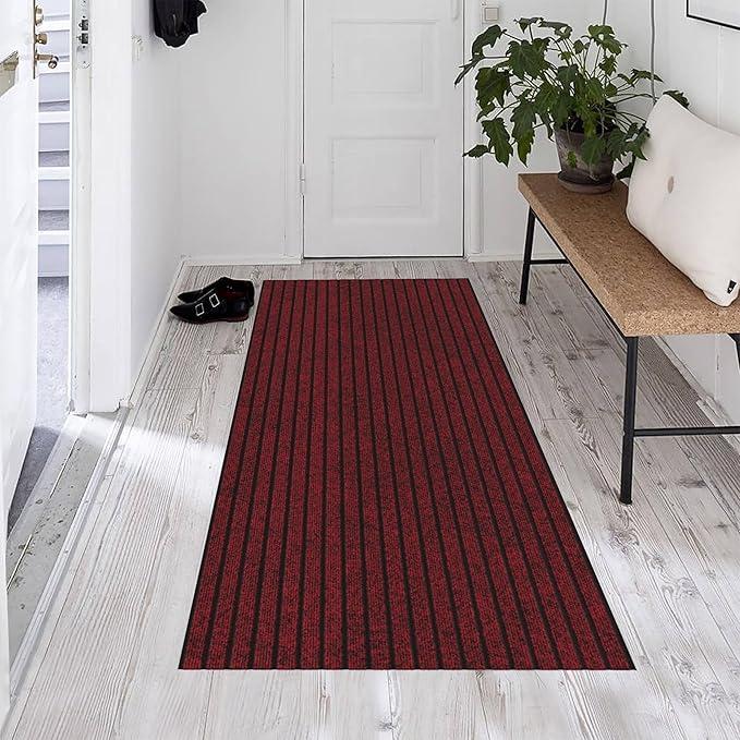 Ottomanson 2' x 5' Hallway Runner with Scraper Pile - Extra Durable Non-Slip Rug Mat for Indoor & Outdoor Use - Ideal for Kitchen, Entryway, Patio & Garage - High-Traffic Carpet, Red