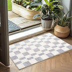 EVERGRACE Checkered Plaid Area Rug 2x3, Soft Fuzzy Faux Wool Rugs Washable Anti Slip Rugs Small Rug Carpet for Entryway Bedroom Living Room Hallway Kitchen Dining Room and Laundry Room, Light Gray
