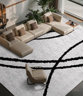 YIHOUSE Modern Area Rugs for Living Room, 9x12 Washable Black and White Rug, Thin Abstract Geometric Striped Rug, Area Rug for Bedroom,Kitchen,Dining Room,Office