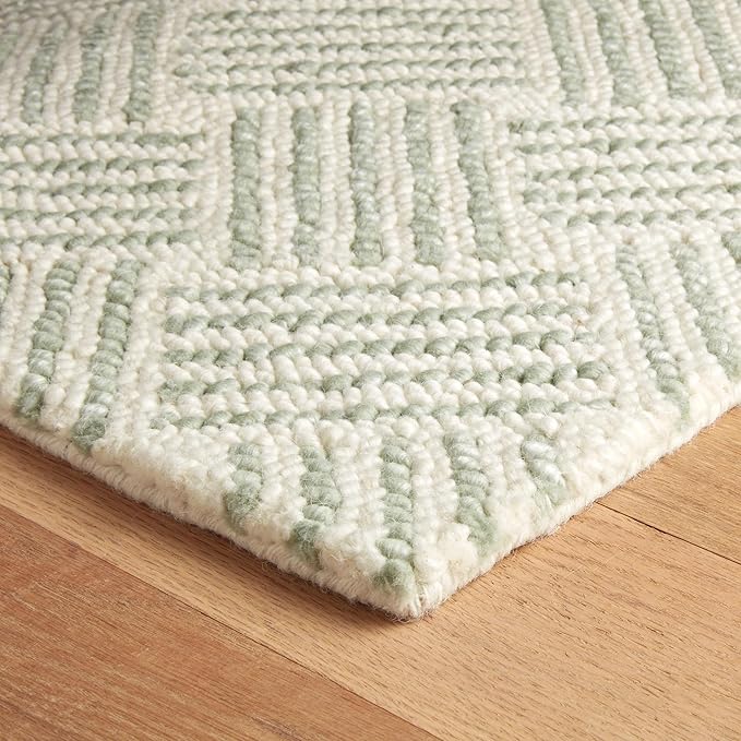 Dash & Albert Layers Desert Sage Hand Hooked Wool Rug, 9.5 X 13.5 Feet, Green Geometric Pattern - Premium Luxury Hotel Quality Soft Breathable Hypoallergenic Machine Washable Easy Care All Season