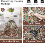 U'Artlines 3' x 12' Boho Hallway Runner Rug, Rust Non Slip Washable Vintage Farmhouse Accent Rug Carpet for Kitchen Entryway Laundry and Living Room (Rust＆Teal)