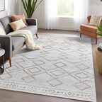 jinchan Moroccan 5x7 Area Rugs for Bedroom - Machine Washable Soft Modern Geometric Stain Resistant Non-Slip Ultra-Thin Low-Pile Faux Wool Carpet for Living Room Kitchen Dining Room (5x7ft, Taupe)
