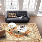 Orange Bohemian Rectangular Area Rugs for Living Room Bedroom 5 x 8 ft Vintage Farmhouse Floral Pattern Non-Shedding Soft Low Pile Rug Non Slip Washable Rug for Nursery Entryway Playroom