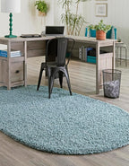 Unique Loom Solid Shag Collection Area Rug (5' 1" x 8' Oval, Light Slate Blue)