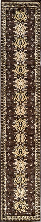 Unique Loom Taftan Collection Border Geometric Tribal Inspired Design Area Rug (3' 0 x 16' 5 Runner, Brown/ Tan)