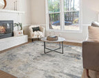 Square Area Rugs : Washable 8x8 Neutral Modern Abstract Carpet for Living Room Bedroom - Soft Floor Mat with Non Slip Backing for Kitchen Nursery Dorms Farmhouse Home Decor - Blue Grey