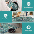 Moynesa Ultra-Thin Washable Area Rug - 2x3 Teal Small Entryway Rug Front Indoor Doormat, Boho Non-Slip Stain Resistance Low Pile Accent Carpet for Kitchen Bathroom Home Laundry Room Hall Decor