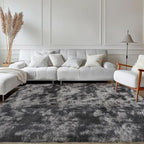 Zentavio Black and Grey Area Rugs for Living Room Large Men Room Carpet 8x10 Bedroom Fluffy Furry Shag Aesthetic Plush High Pile Floor Rug for Kids Room Dorm Home Decor Gray