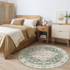 Round Rug Living Room Rugs: 8x8 Washable Boho Neutral Large Circle Soft Indoor Distressed Stain Resistant Floor Farmhouse Carpet for Bedroom Nursery Kids Playroom Office Dining Room Dorm- Green