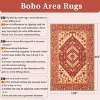 SERISSA 9x12 Area Rugs for Living Room, Large Washable Non-Slip Boho Rug, Ultra Soft Vintage Red Beige Oriental Tribal Print Distressed Carpet for Dining Room Bedroom Dorm Office Home Decor