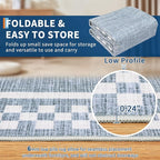 Small Area Rug 2x3 Modern Checkered Entry Rug Solid Color Scalloped Kitchen Rugs Washable Bedroom Doormat Non Slip Stain Resistant Bordered Throw Carpet for Living Room Nursery Laundry, Blue