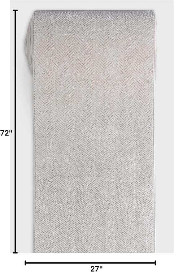 Well Woven Custom Size Hallway & Stair Runner- Harlow Pompeii Ivory 27 Inches Wide x 6 Feet Long Runner (27" x 6') Runner Rug - Modern Chevron Pattern, Ultra-Soft, Easy-Clean