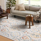 Phantoscope Washable Area Rug 8'x10' Non-Slip, Vintage Floral Boho Rugs for Living Room, Bedroom, DiningRoom, Soft Botanical Moroccan Pattern, Low-Pile Foldable Floor Carpet, Ivory Pink/Boho Garden