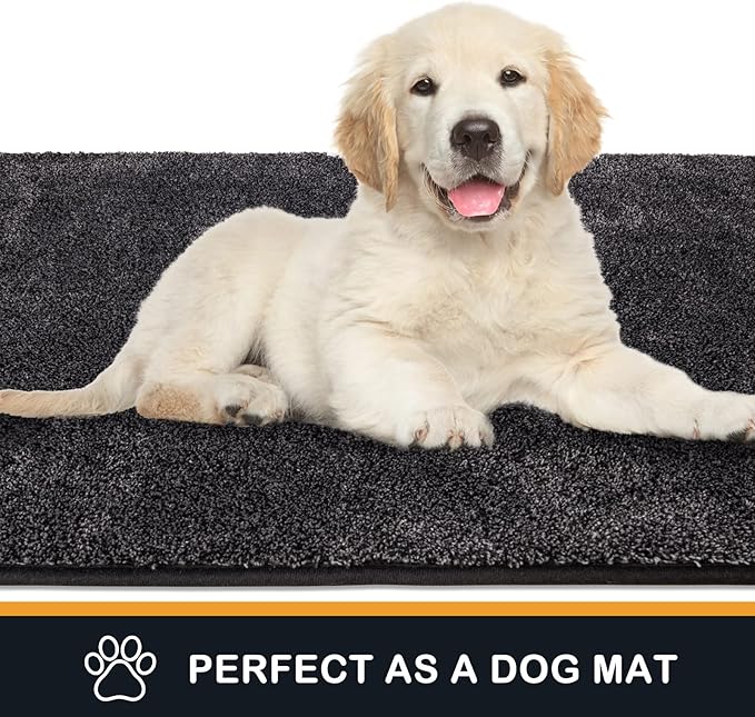PURRUGS Dirt Trapping Door Mat 24" x 59", Non-Slip Machine Washable Entry Rug, Shoe Scraper, Dog Doormat, Super Absorbent Welcome Mat for Front & Back Door, Muddy Shoes & Paws, Charcoal