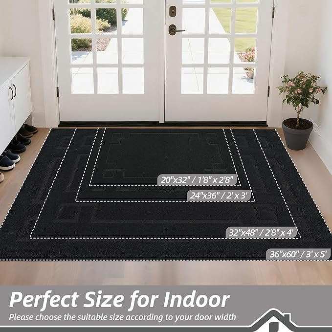 BEQHAUSE Door Mat 36" x 60", Non-Slip Door Mats Indoor Entryway Rugs Washable Low-Profile Absorbent and Stain Resist Floor Mats, Dog Door Mat for Front Back Door, Muddy Wet Shoes & Paws, Black