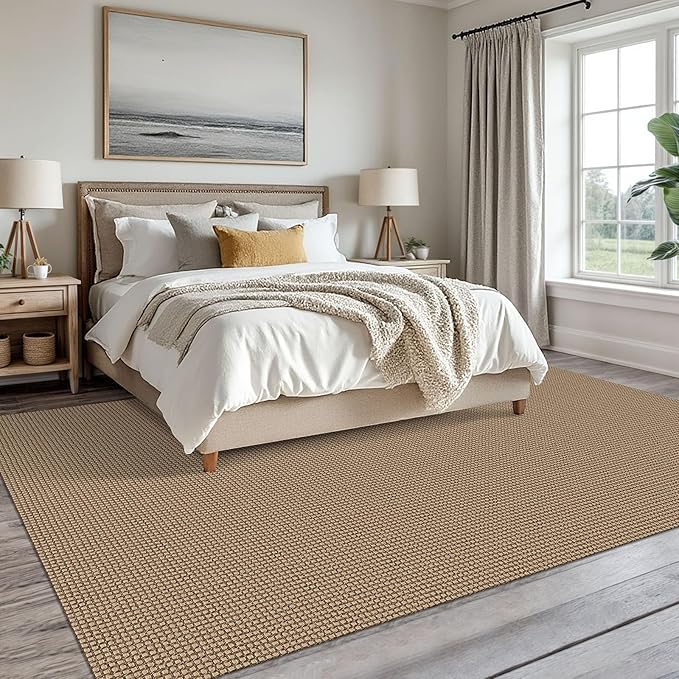 KOZYFLY Washable Area Rug 7.5x10 ft Rubber Backed Non Slip Rugs for Living Room Braided Cotton Bedroom Rug Woven Office Rugs Indoor Floor Carpets for Dining Bedroom Living Room, Tan/Orange/Brown