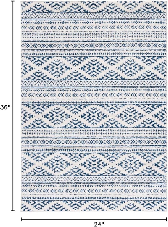 SAFAVIEH Tulum Collection Accent Rug - 2' x 3', Ivory & Navy, Moroccan Boho Tribal Design, Non-Shedding & Easy to Clean, Ideal for Front Door, Kitchen, Entryway, Foyer (TUL272D)