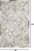 Premium Diamond Pattern Leather Area Rug, Geometric Cowhide Patchwork Carpet - 8X10 ft, Luxury Beige and Grey Non-Slip Floor Accent for Dining Room, Living Room, Hallway