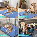 Smiry Dog Door Mat for Muddy Paws, Absorbent Dirt Trapper Non Slip Quick Dry Washable Chenille Mat for Mud Dogs, Entry Rug for Indoor and Outdoor (40x32 Inches, Cornflower Blue and White)