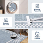 Rug Runners for Hallways 2x8 Washable Kitchen Runner Rug Non Slip Low Pile Bedside Throw Carpet Modern Bordered Bathroom Runners Checkered Area Rug for Living Room Bedroom Entryway Nursery, Blue