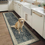 Medallion Hallway 2x8 Runner Rug, Washable Non Slip Entryway Runner Indoor, Low Pile Thin Vintage Distressed Carpet Runners 8ft for Kitchen/Bedroom Bedside/Laundry Room/Bathroom, Midnight/Multi