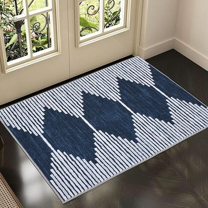 HelloTree 2x3 Entryway Rug, Indoor Small Machine Washable Area Rug Non Slip Backing Home Decor Floor Decoration Mat Boho Rugs for Entrance Kids Room Bedside Bedroom Stain Resistant Carpet-Blue