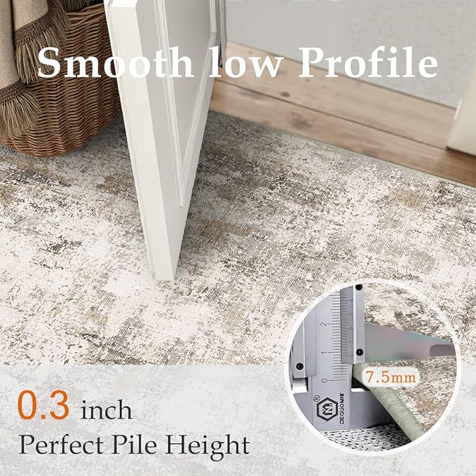 10x14 Area Rug Brown Grey Abstract Living Room Bedroom Washable Carpet Neutral Modern Non Slip Soft Low Pile Indoor Large Throw Rug for Dining Room Office