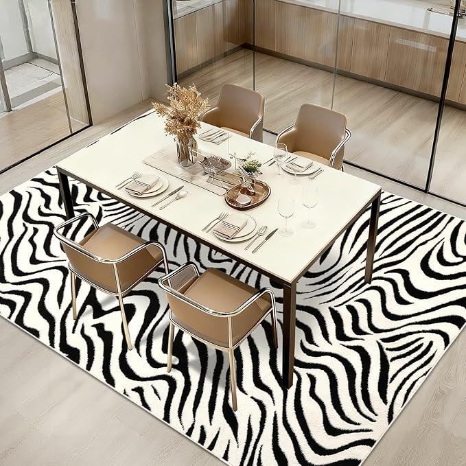 YIHOUSE 6×9 Ft Area Rugs for Living Room: Modern Washable Rug - Abstract Black and Cream White Rug for Bedroom Dining Room Office Playroom Nursery Home Decor - Nonslip Non-Shedding Striped Rugs
