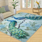Peacock Rugs for Living Room - 4x5 Rug, Classic Peacock Floral Area Rugs for Bedroom, Teal Turquoise Rug, Modern Style Washable Carpet, Aesthetics Carpet - Peafowl Home Decor & Gifts