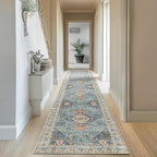 Enkor Runner Rugs for Hallway, 2.6x10.5 Washable Soft Non Slip Floor Rugs for Kitchen, Modern Mat for Living Room Bedroom Entryway Green & Blue
