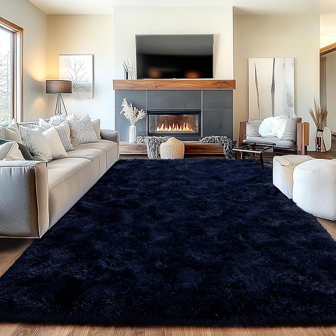 Area Rugs for Living Room, Soft Shaggy Carpets for Living Room, Fuzzy Rugs for Kids' Room, Perfect Decor for Modern Home Navy Blue 9x12 Feet