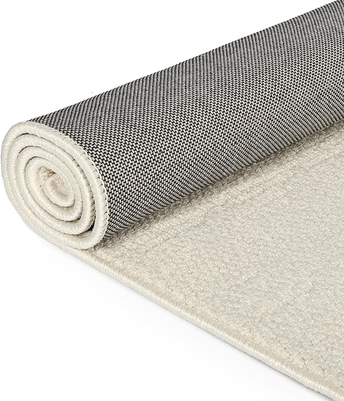 jxgzyy Beige Area Rug Solid, 0.36'' Thick Low Pile Textured Rug for Bedroom, Minimalist Aesthetic Home Décor for Dining Table, Polypropylene Kitchen Rug with Non-Slip Backing, 5x7