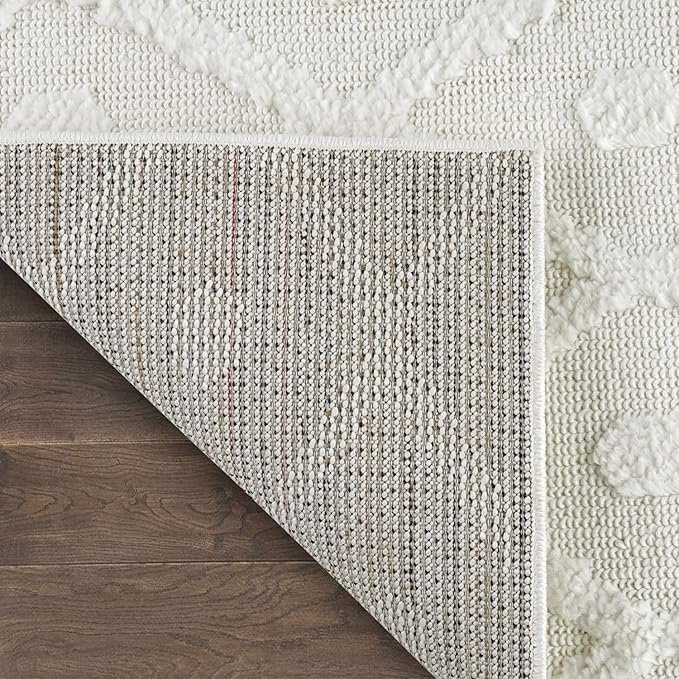 Antep Rugs Palafito 2x10 Geometric Shag Diamond High-Low Pile Textured Indoor Runner Rug (White, 2' x 10')