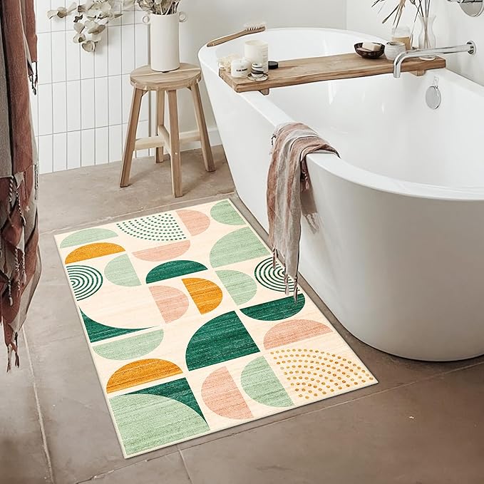 MUJOO Green Small Rug Washable,Boho Area Rugs for Entryway Bathroom Entry Entrance Bedroom Kitchen,Front Door Mat Throw Carpet Non Slip Indoor Soft Modern Abstract 2x3 Sage Green