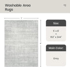 Valenrug Washable Rugs 5x8 - Stain Resistant 5x8 Area Rugs for Living Room, Non Slip Backing Printed Rugs for Bedroom, Folable Machine Washable Area Rug (5'x8', Grey)