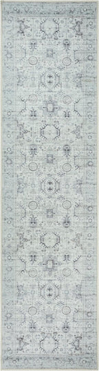GLN Rugs Traditional Collection - Machine Washable Area Rug, Traditional Washable, Non Slip, Low Pile Chenille Rug, Living Room, Bedroom, Kitchen Rug (2'6" x 10' Cream/Gray/Sea Salt)