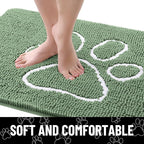 Smiry Dog Door Mat for Muddy Paws, Absorbent Dirt Trapper Non Slip Quick Dry Washable Chenille Mat for Mud Dogs, Entry Rug for Indoor and Outdoor (36x24 Inches, Olive Green and White)