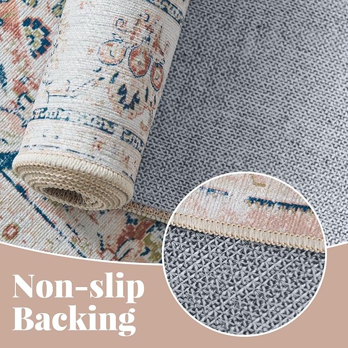 jinchan Fiora Long Hallway Runner Rug 2x12 Machine Washable Runner Rug Pink Vintage Floral Design Non-Slip Ultra-Thin for Kitchen Laundry Room Bedroom Farmhouse (2‘x12', Pink)